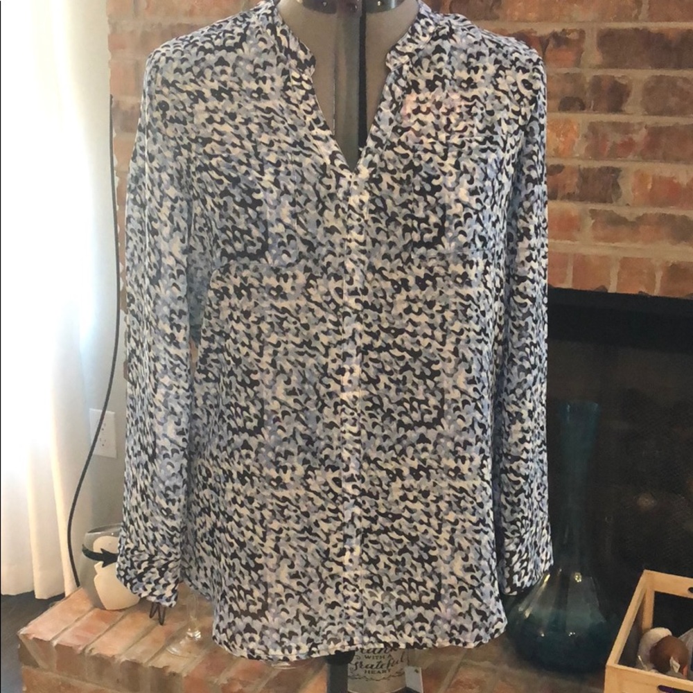 Loft Blue Patterned Blouse Size Medium